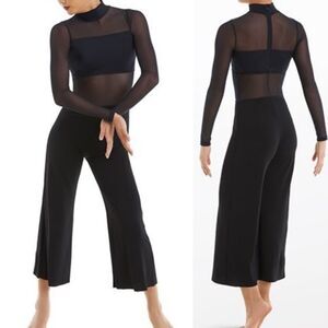WEISSMAN Balera Dance Costume black Culotte Unitard With Mesh MJ11187 MA adult